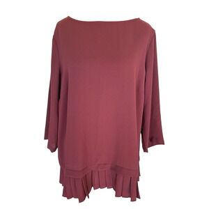 J Jill NWT Tunic Pinot Wine Scoop‎ Neck Crepe Knit Sz M Pleated Hem Top Blouse